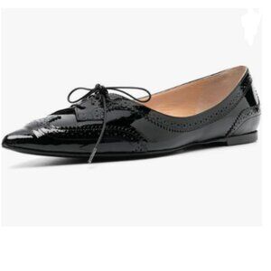 Zszszsu Black Women's Vintage Oxfords Shoes Pointed Toe Low Heels Lace Up Shoes